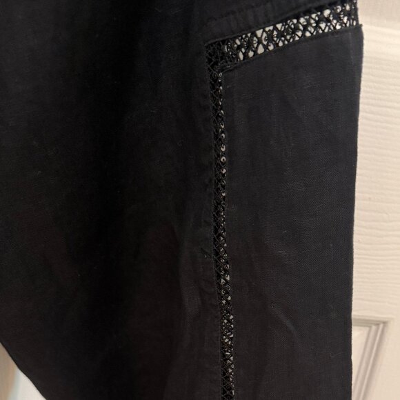 STAUD MACKENZIE BLACK WIDE LEG LINEN PANTS WITH LACE ACCENTS - Picture 12 of 14